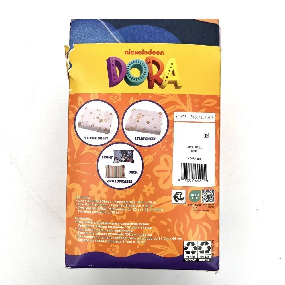 Dora the Explorer Kids 4 Piece Pink Orange Floral Sheet Set, Full Size NWT